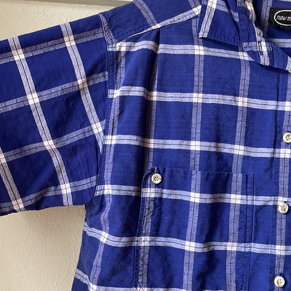 Vintage blue plaid short sleeve cotton button down shirt by New Mints - Picture 4 of 5